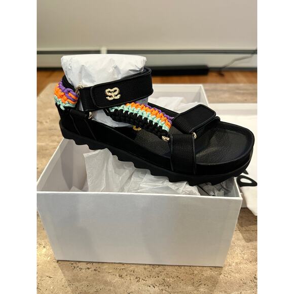NEW NIB Sandro Shell And Crochet-knit Braided Sandals SIZE FR 39/ 8.5 - Picture 6 of 9